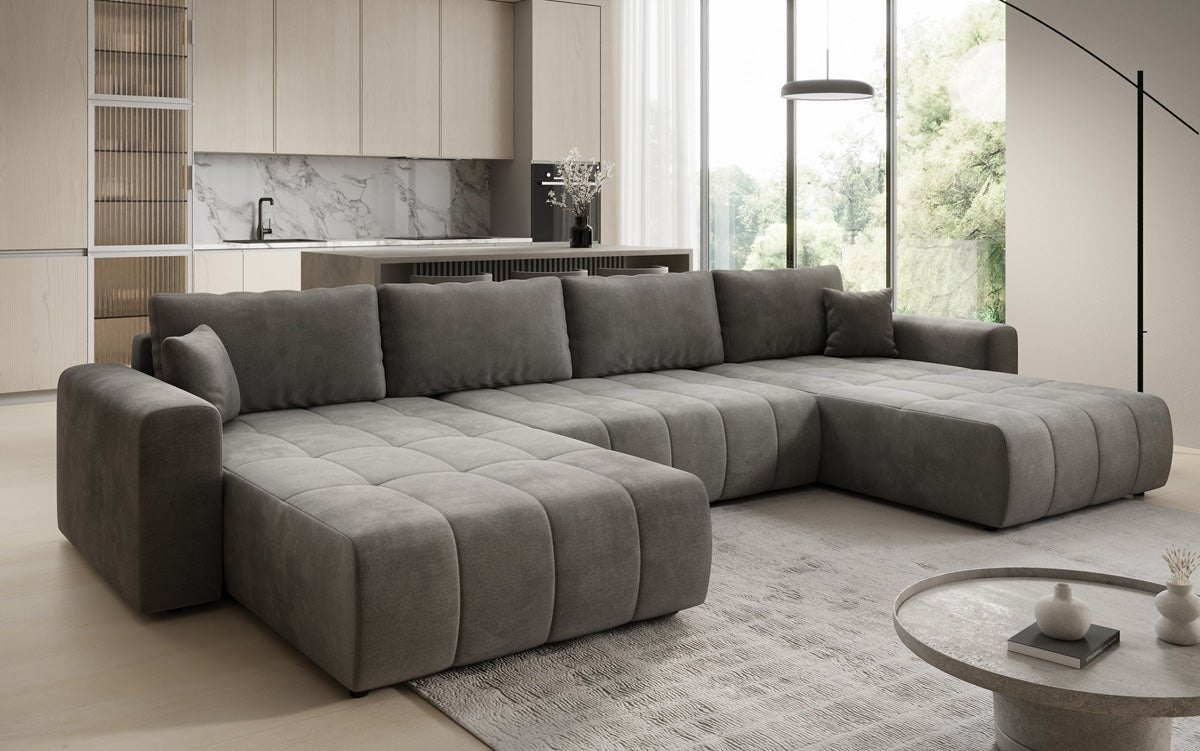 Designer Sofa Leveno U mit Schlaf- und Klappfunktion in Samt