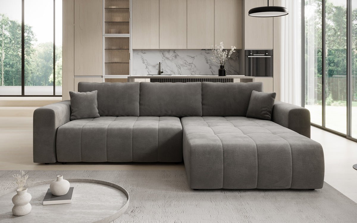 Designer Sofa Leveno L mit Schlaf- und Klappfunktion in Samt