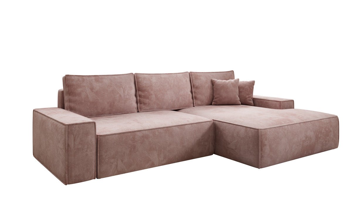 Designer Sofa Verona mit breiter Ottomane mit Schlaf- und Klappfunktion in Cord