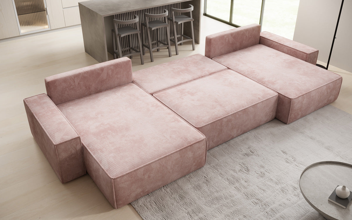 Designer Sofa Lunaro U mit Schlaffunktion und Stauraum in Cord