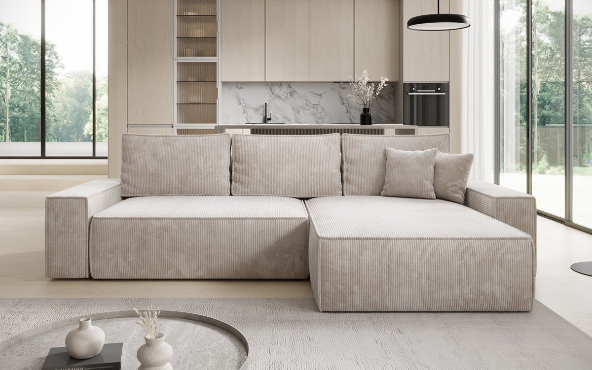 Designer Sofa Lunaro mit Schlaf- und Klappfunktion in Cord