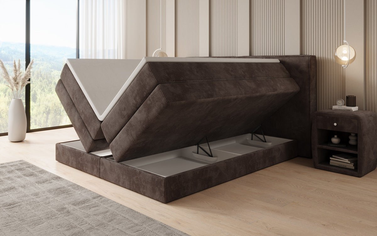 Boxspringbett Ophelia mit hochklappbarem Stauraum in Cord