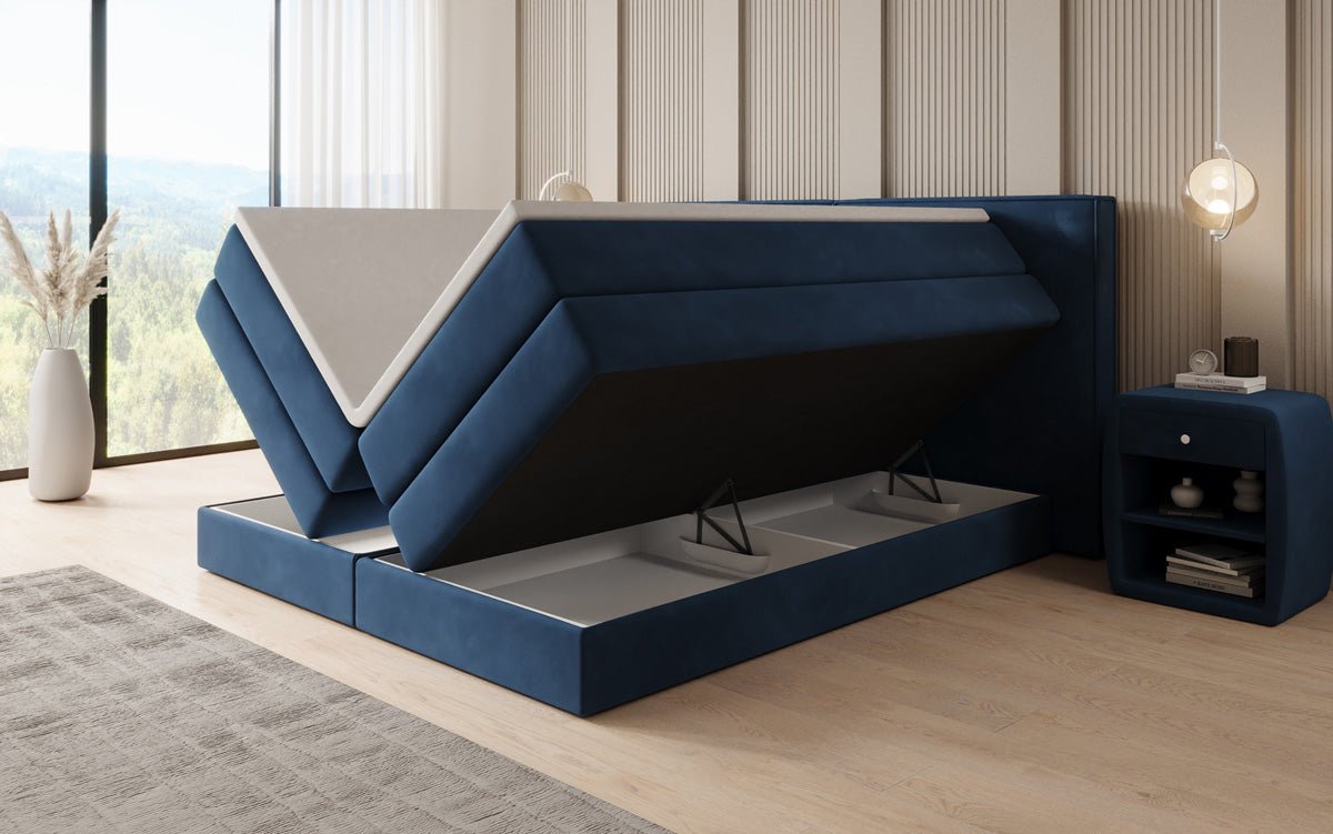 Boxspringbett Ophelia mit hochklappbarem Stauraum in Samt