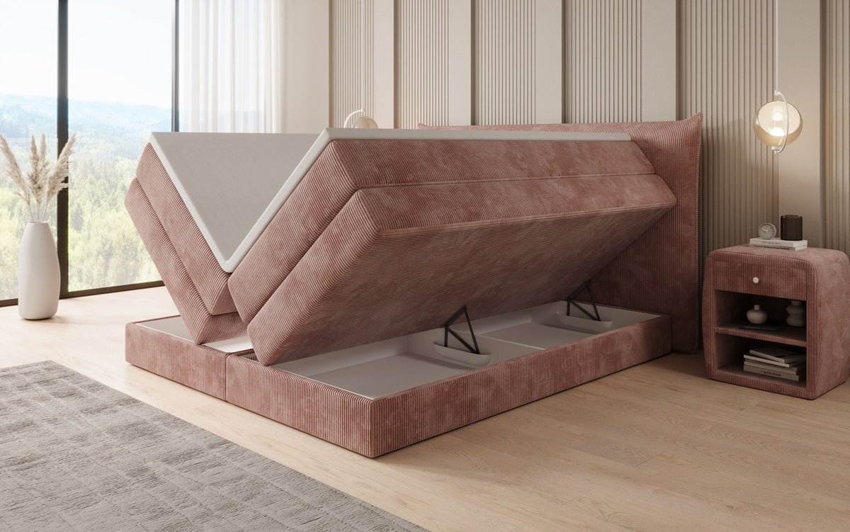 Boxspringbett Liana mit hochklappbarem Stauraum in Cord