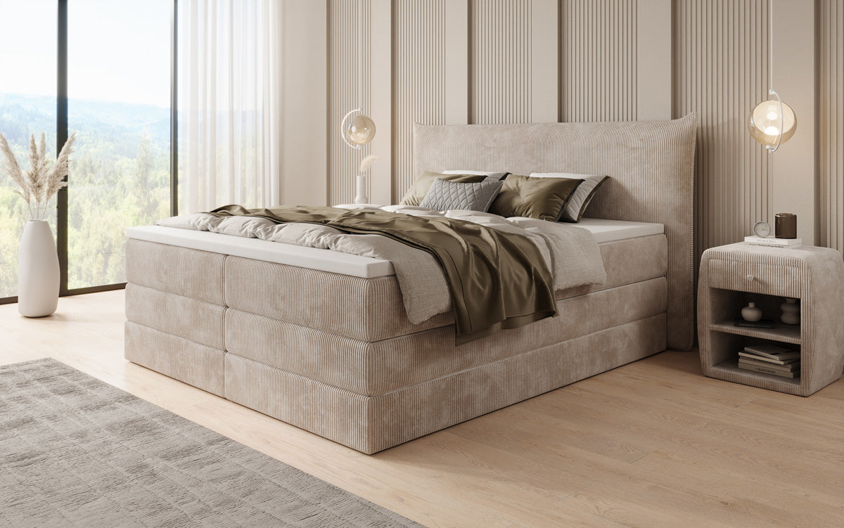 Boxspringbett Liana mit hochklappbarem Stauraum in Cord