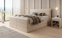 Boxspringbett Liana mit hochklappbarem Stauraum in Teddy Bouclé