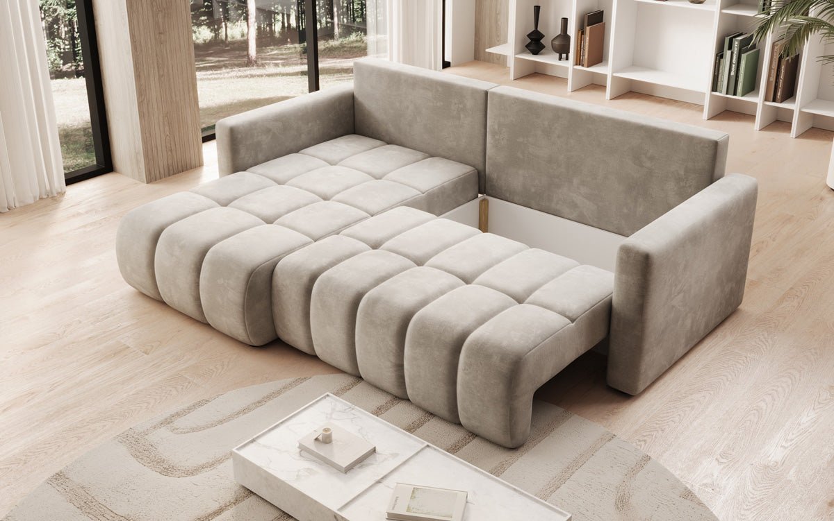 Designer Sofa Beatrice L mit Schlaf- und Klappfunktion in Samt