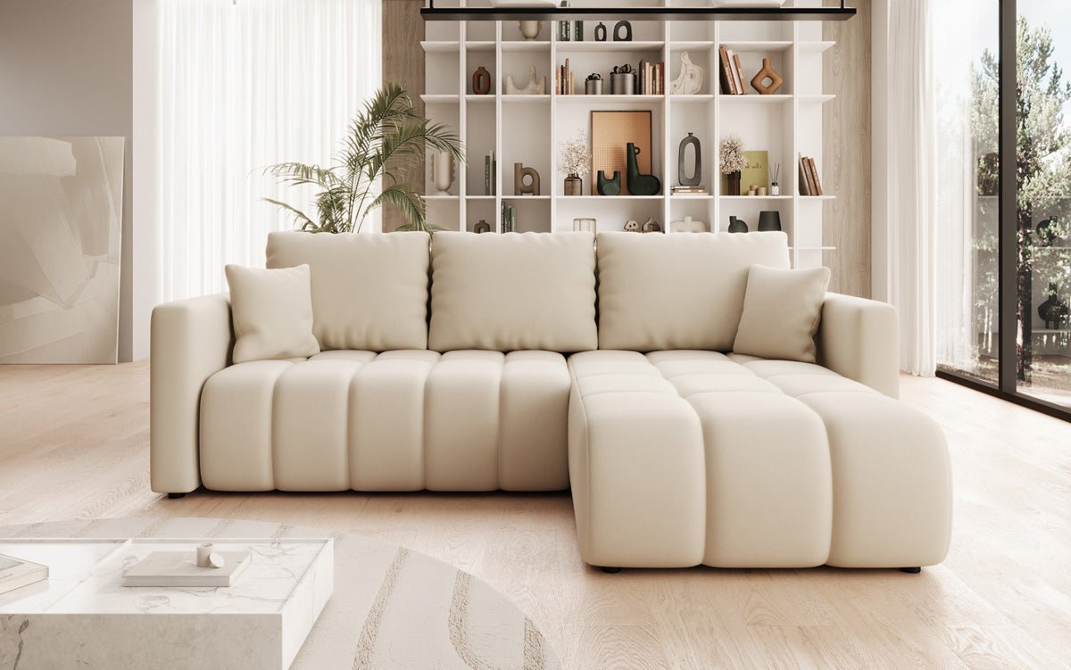 Designer Sofa Beatrice L mit Schlaf- und Klappfunktion in Stoff