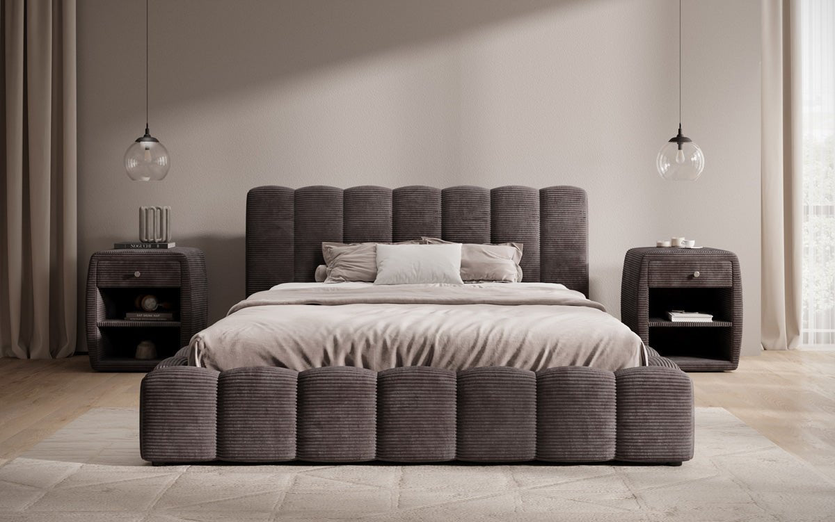 Designer Polsterbett Nuveo in Cord mit Stauraum
