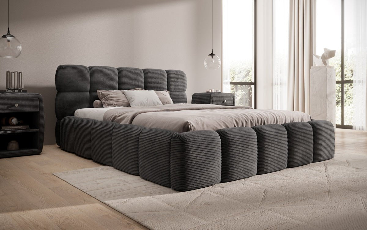 Designer Polsterbett Noeva in Cord mit Stauraum