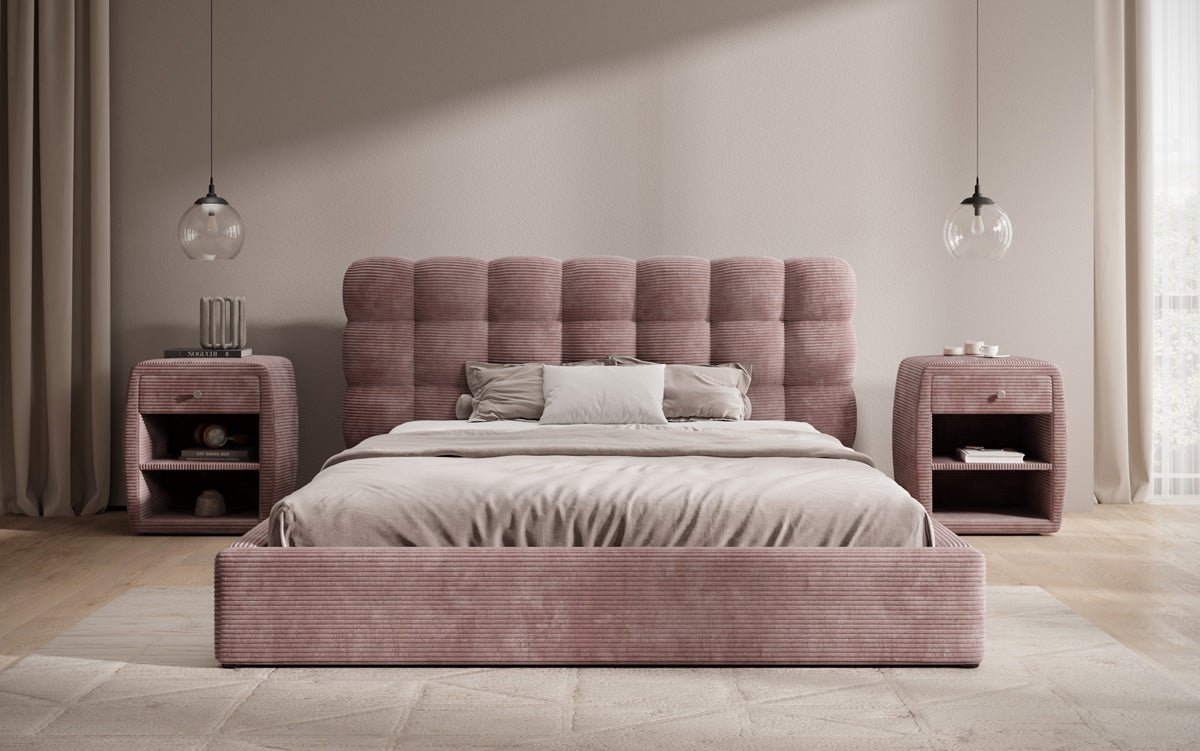 Designer Polsterbett Calivo in Cord mit Stauraum