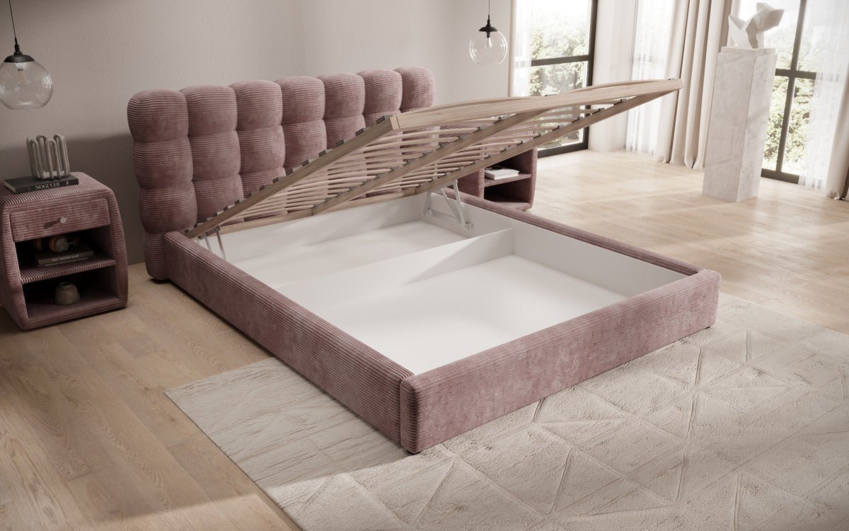 Designer Polsterbett Calivo in Cord mit Stauraum
