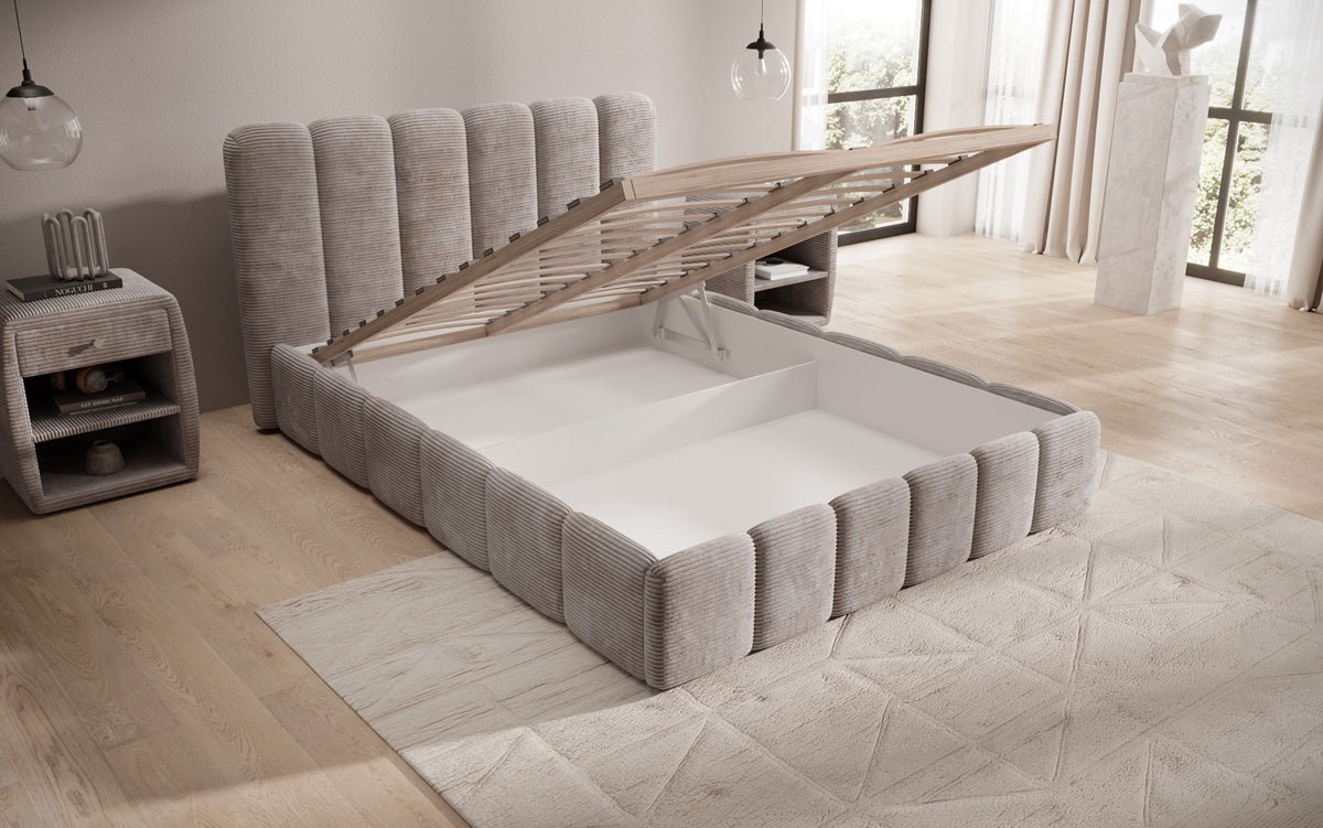 Designer Polsterbett Velaro in Cord mit Stauraum
