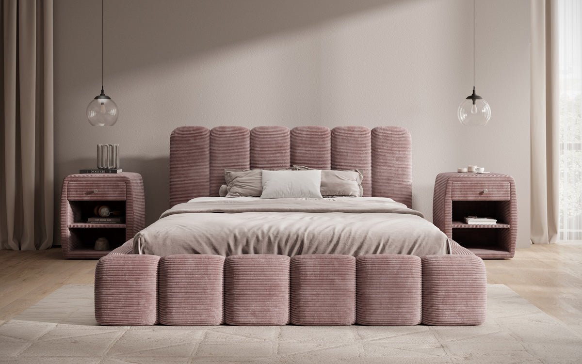 Designer Polsterbett Tevara in Cord mit Stauraum