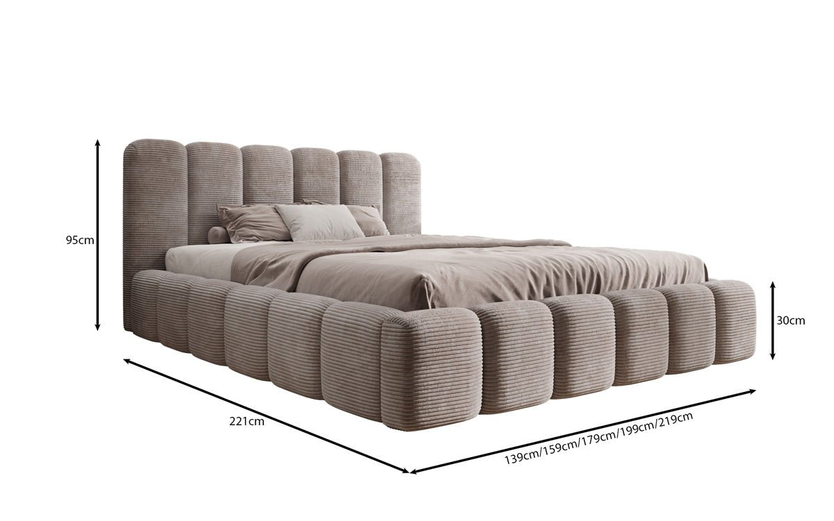 Designer Polsterbett Tevara in Cord mit Stauraum