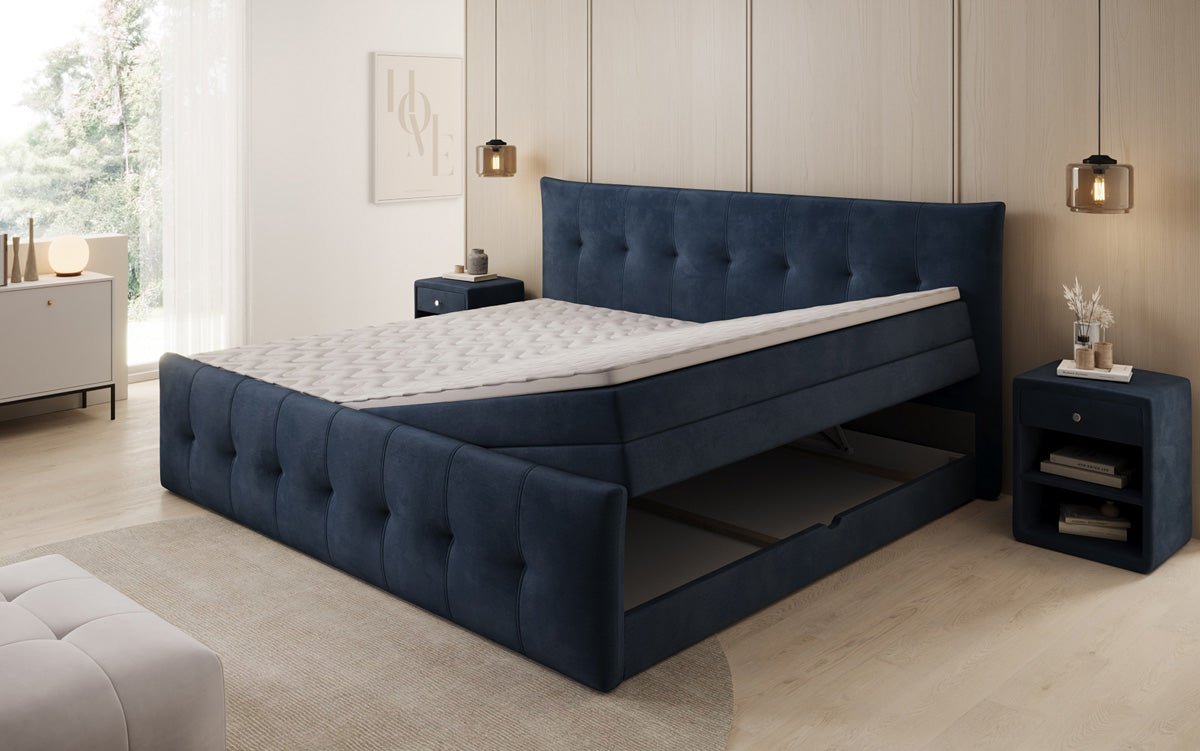 Familien Boxspringbett Valenza – 220/240x200 mit Stauraum in Samt