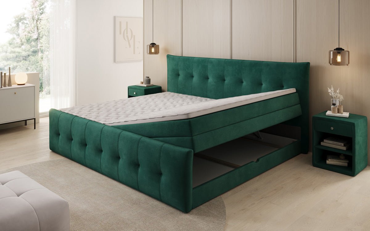 Familien Boxspringbett Valenza – 220/240x200 mit Stauraum in Samt