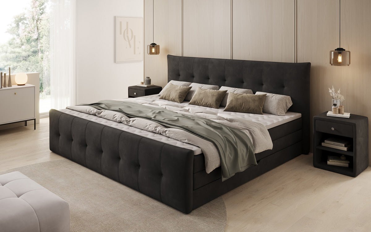 Familien Boxspringbett Valenza – 220/240x200 mit Stauraum in Samt