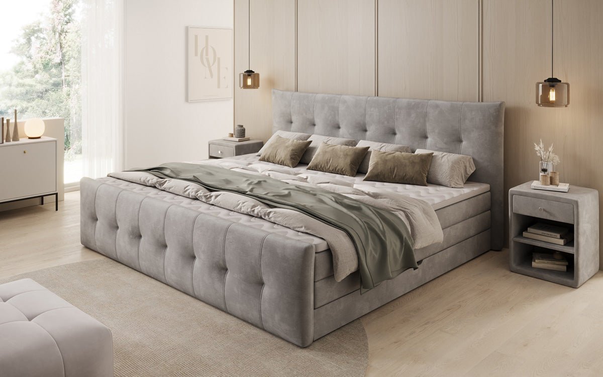 Familien Boxspringbett Valenza – 220/240x200 mit Stauraum in Samt