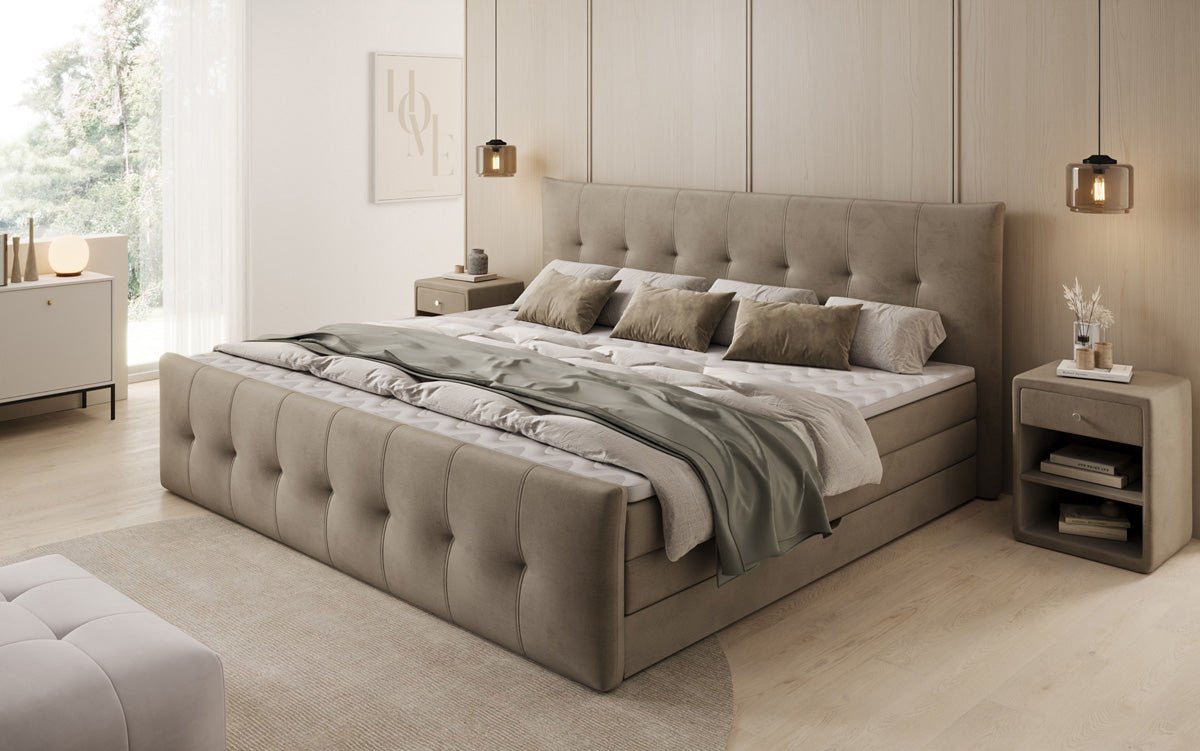 Familien Boxspringbett Valenza – 220/240x200 mit Stauraum in Samt