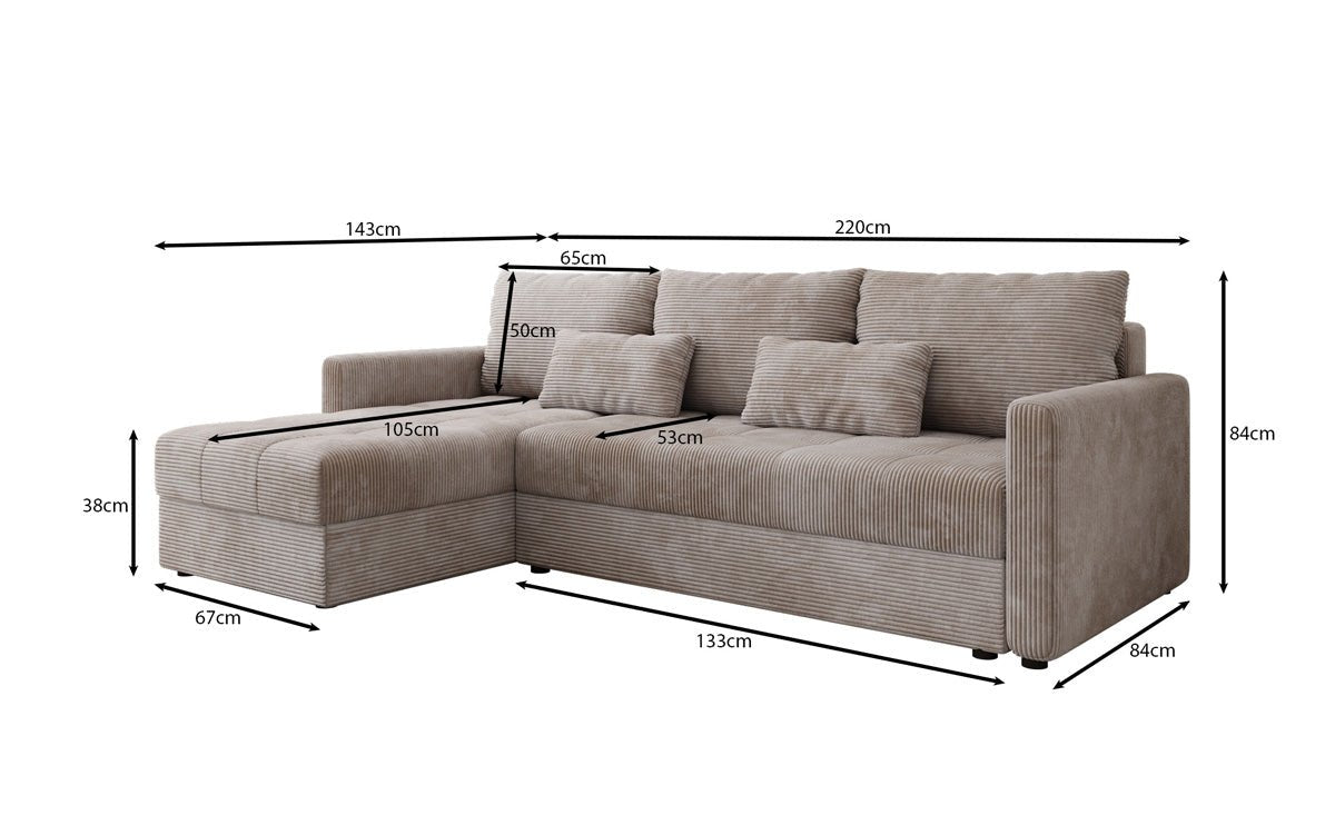 Designer Sofa Roma in Cord mit Schlaf- und Klappfunktion