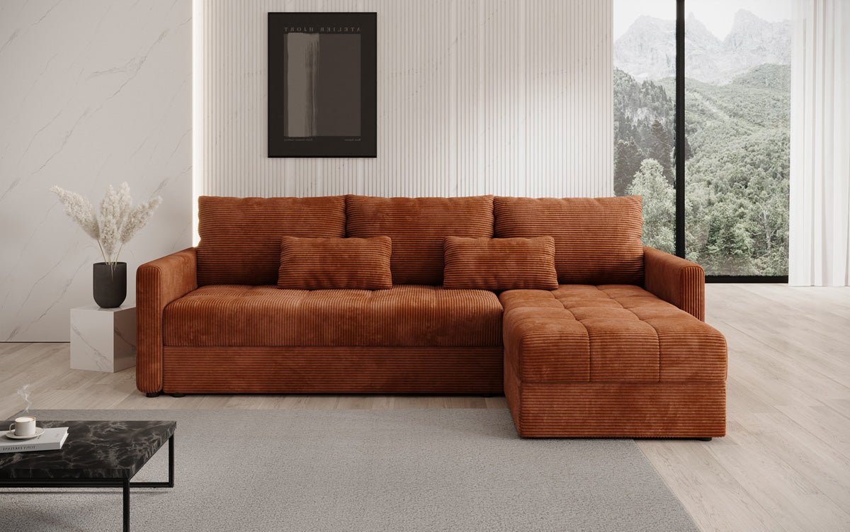 Designer Sofa Roma in Cord mit Schlaf- und Klappfunktion