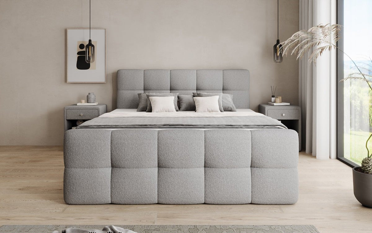 Boxspringbett Cozy in Teddy Bouclé mit Stauraum