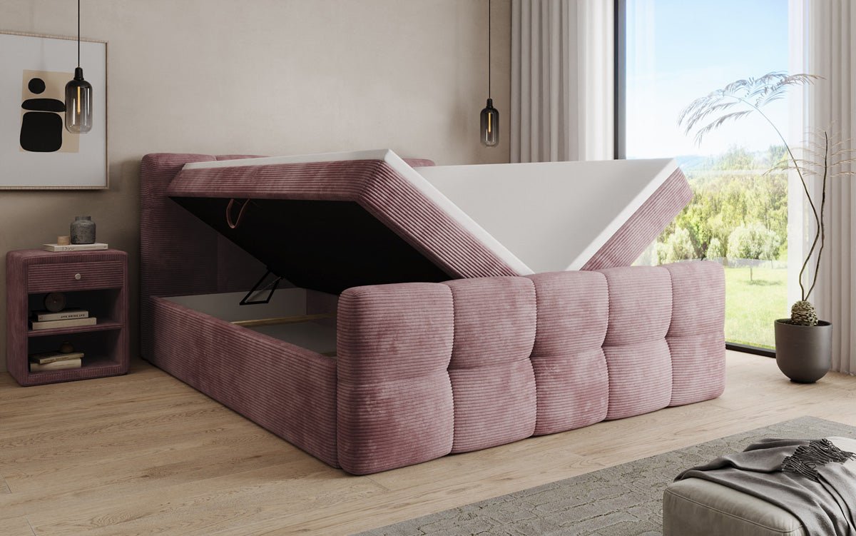 Boxspringbett Cozy in Cord mit Stauraum