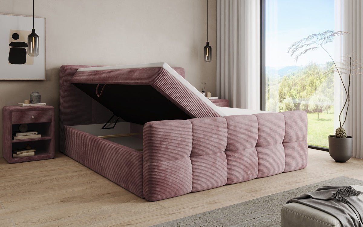 Boxspringbett Cozy in Cord mit Stauraum