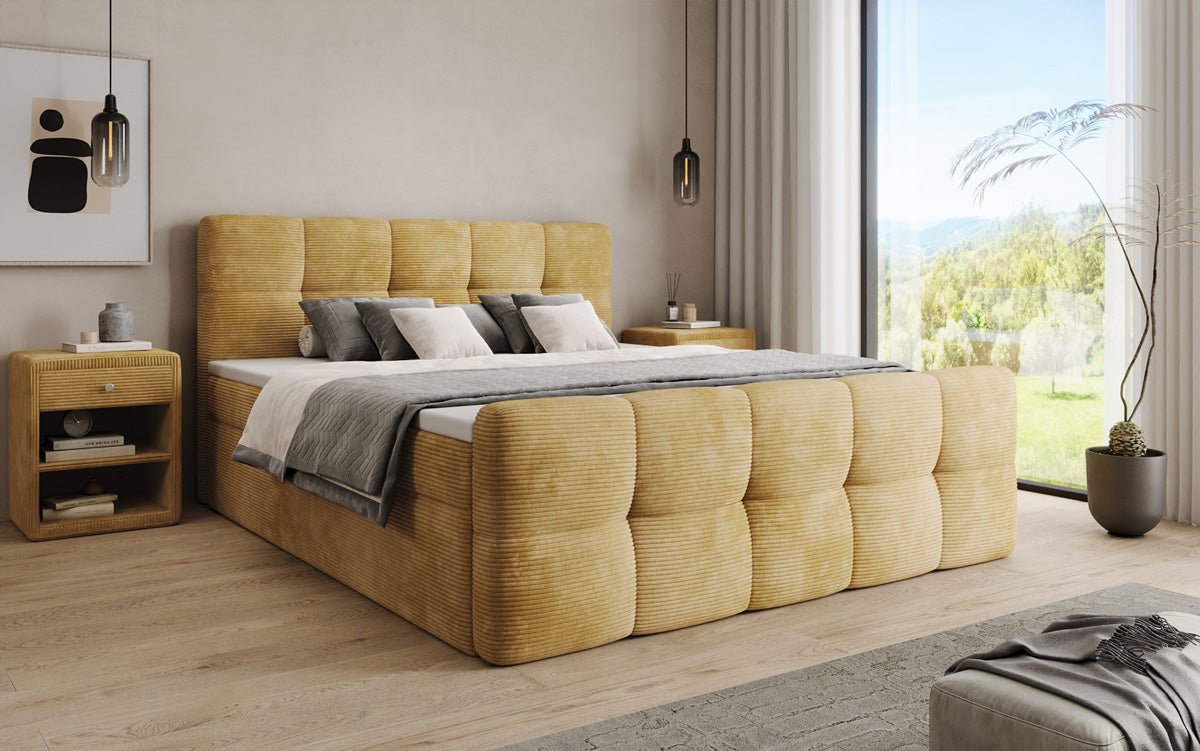 Boxspringbett Cozy in Cord mit Stauraum