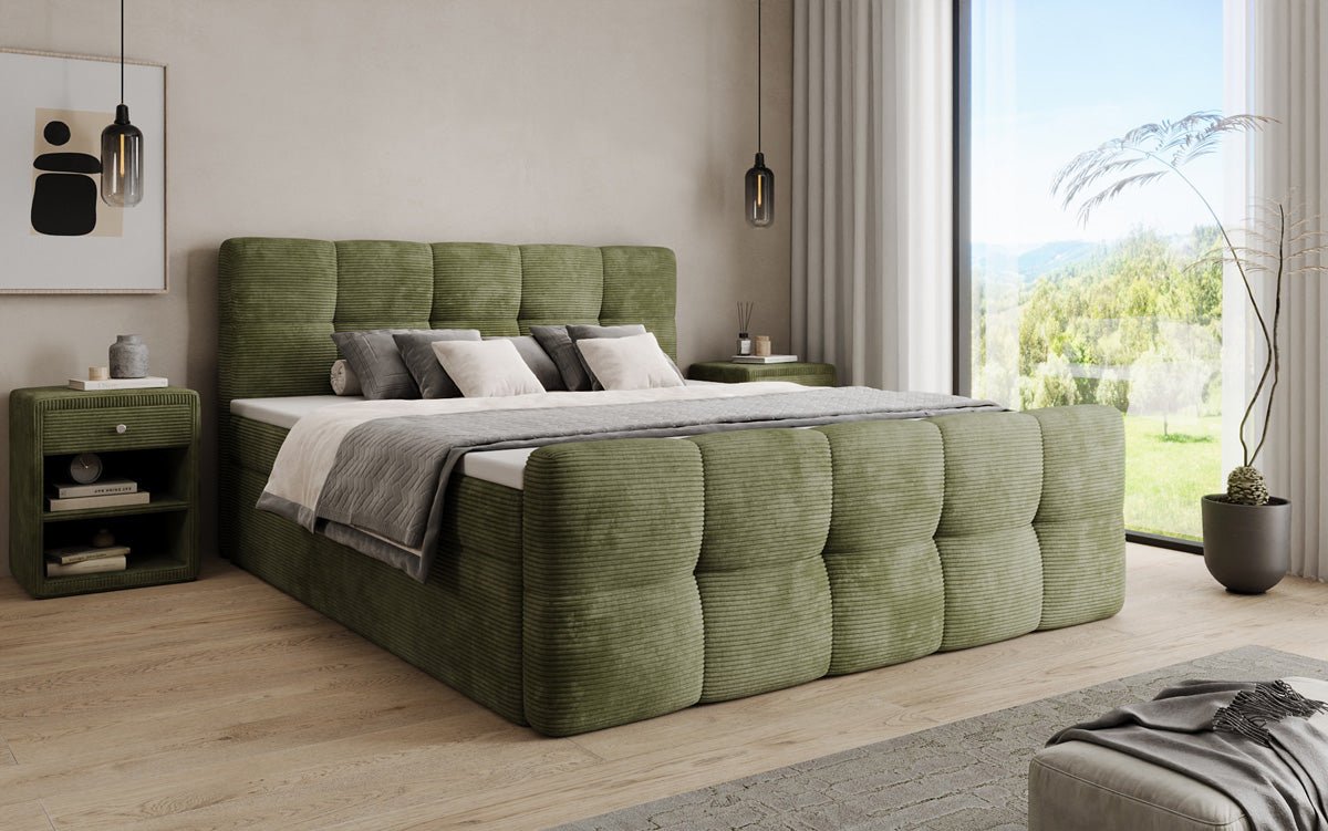 Boxspringbett Cozy in Cord mit Stauraum