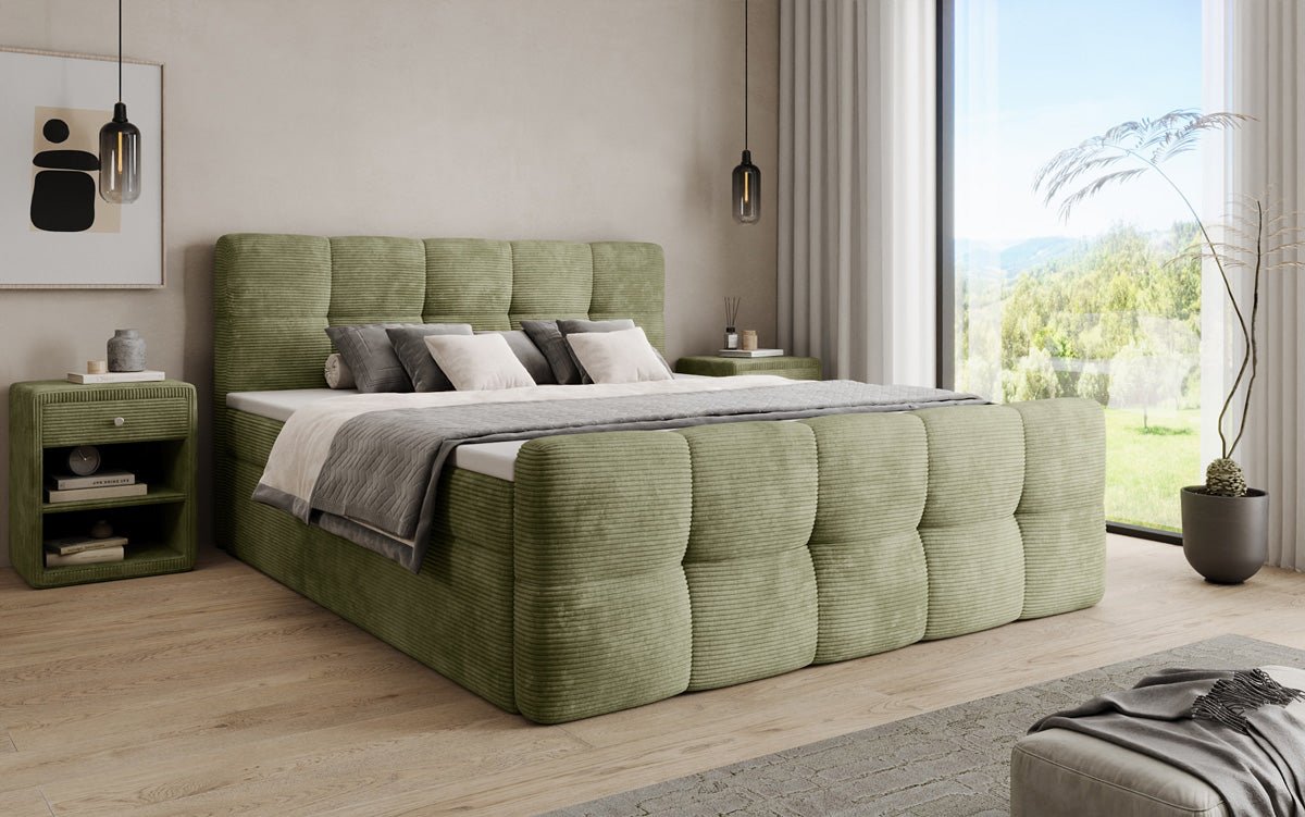 Boxspringbett Cozy in Cord mit Stauraum