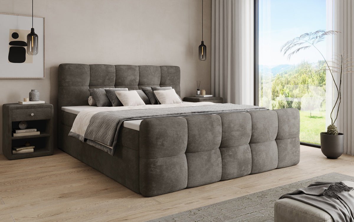 Boxspringbett Cozy in Cord mit Stauraum