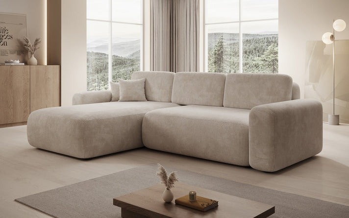 Designer Ecksofa Lola mit Schlaf- und Klappfunktion in Cord