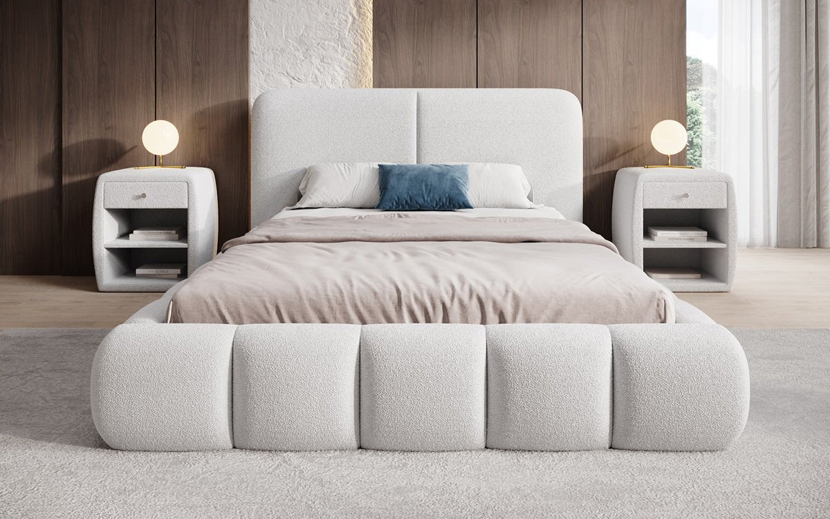 Designer Polsterbett Lolita in Bouclé mit Stauraum