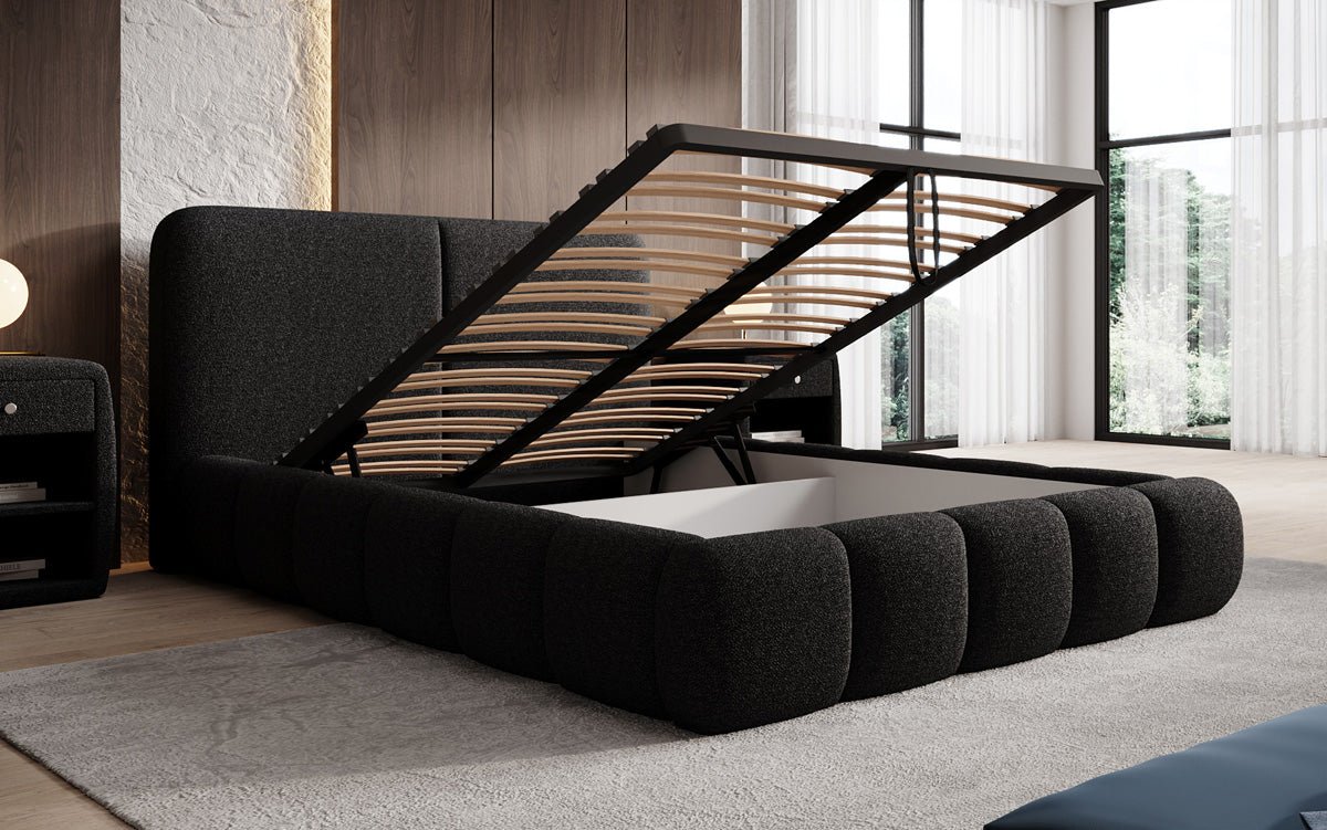 Designer Polsterbett Lolita in Bouclé mit Stauraum