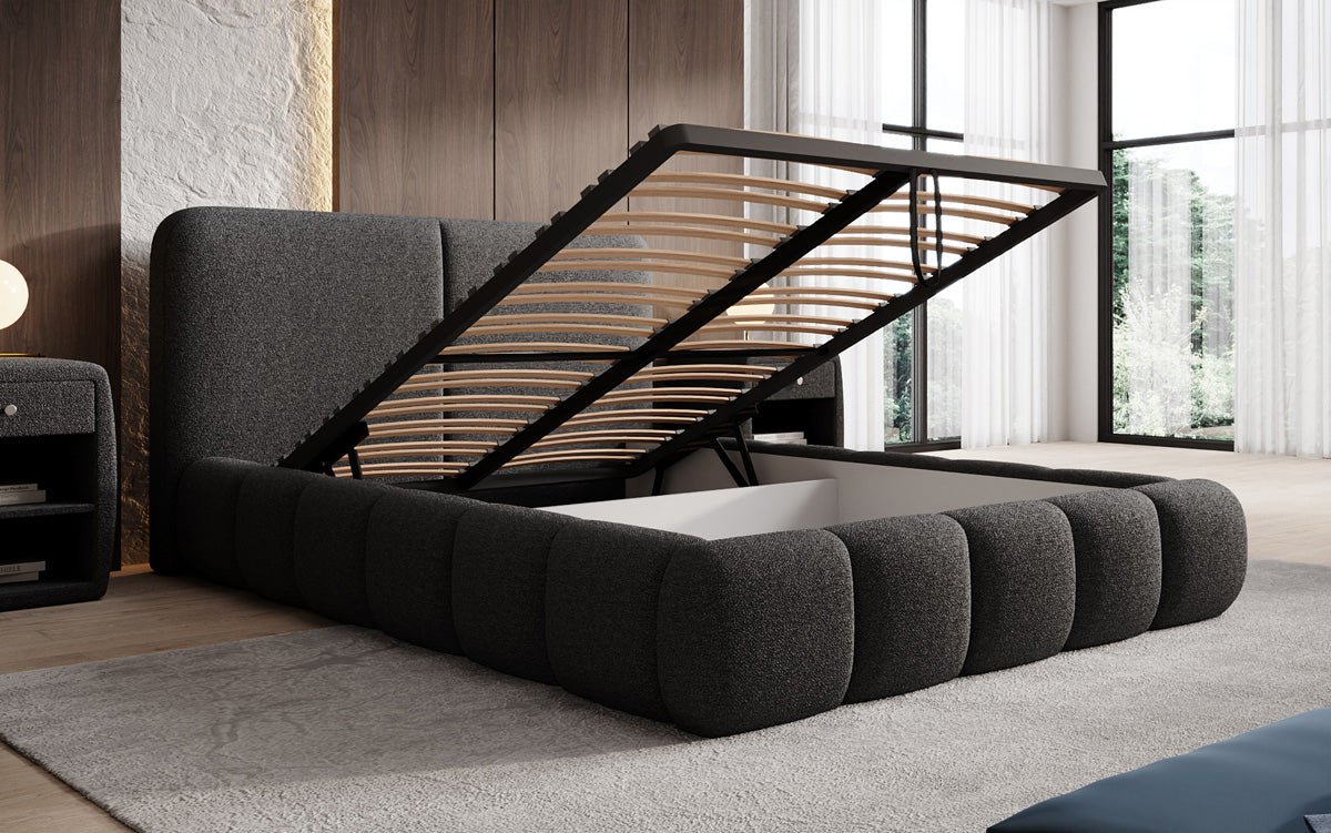 Designer Polsterbett Lolita in Bouclé mit Stauraum