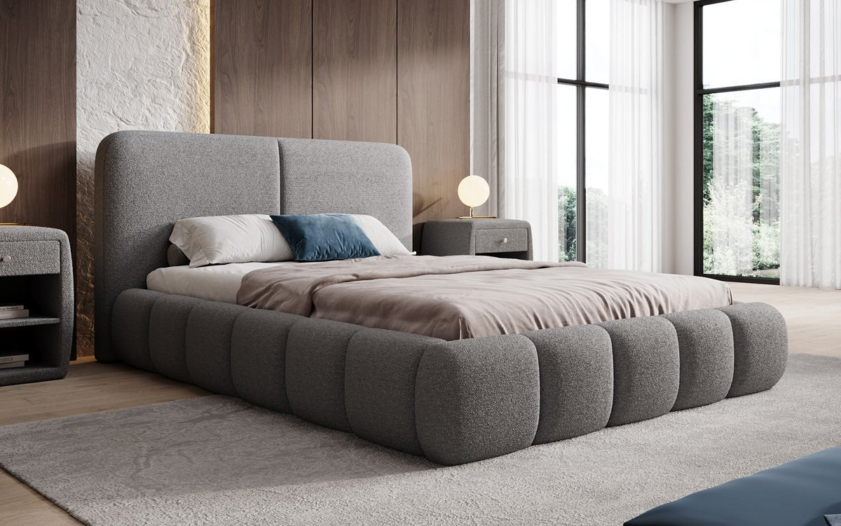 Designer Polsterbett Lolita in Bouclé mit Stauraum