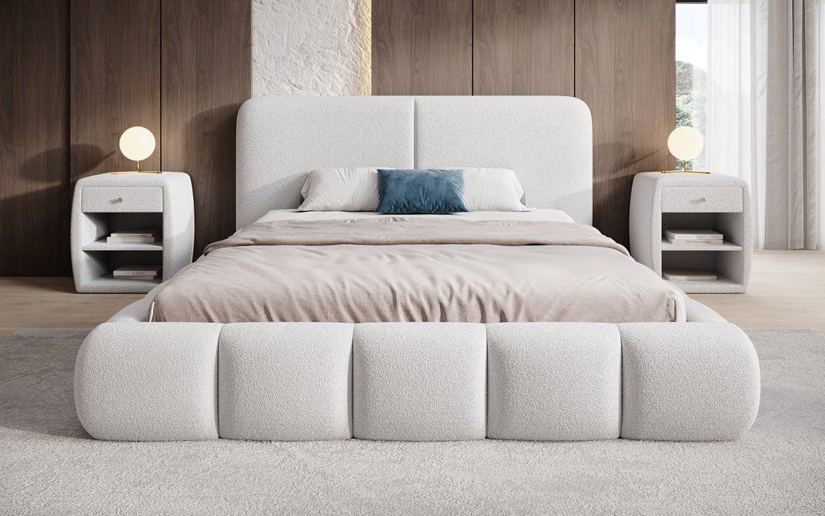Designer Polsterbett Lolita in Bouclé mit Stauraum