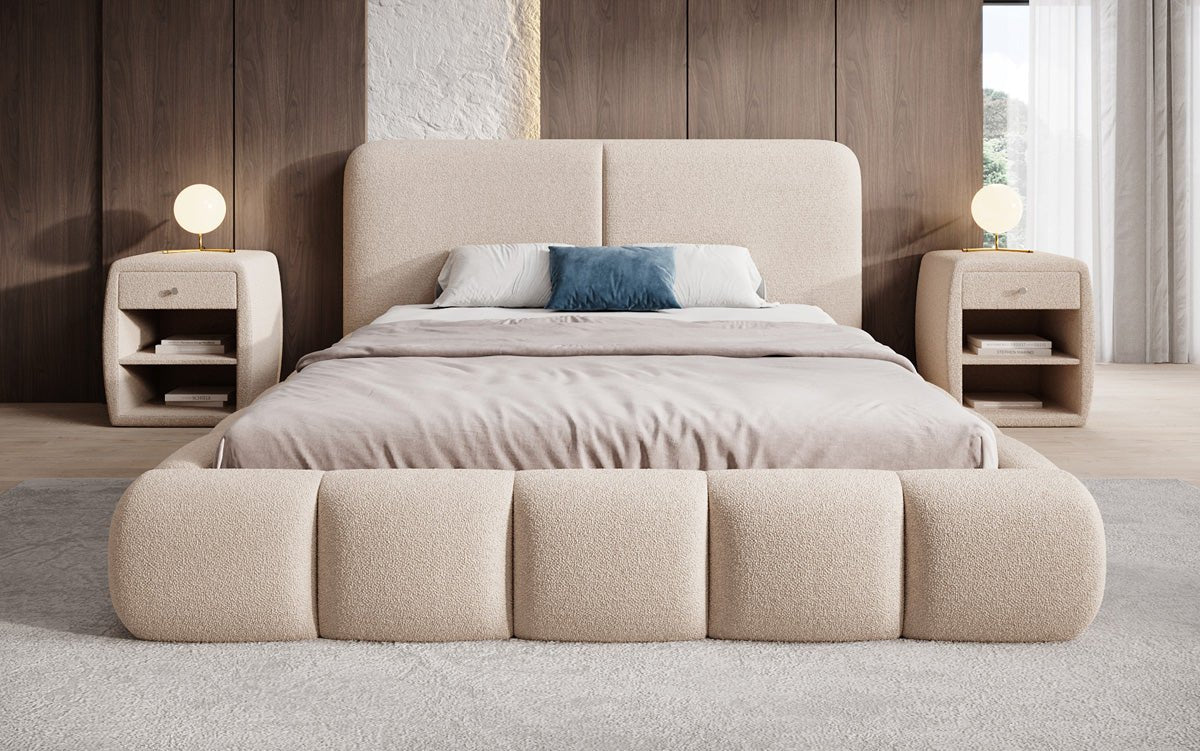 Designer Polsterbett Lolita in Bouclé mit Stauraum