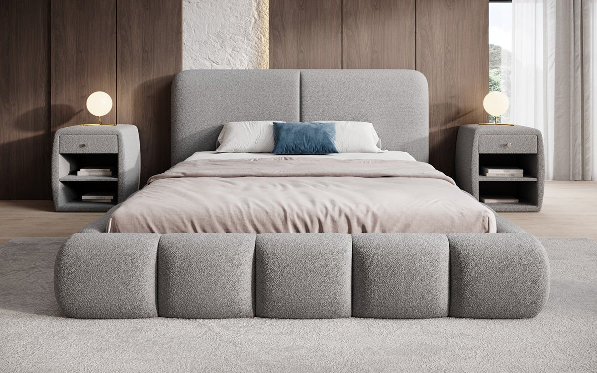 Designer Polsterbett Lolita in Bouclé mit Stauraum
