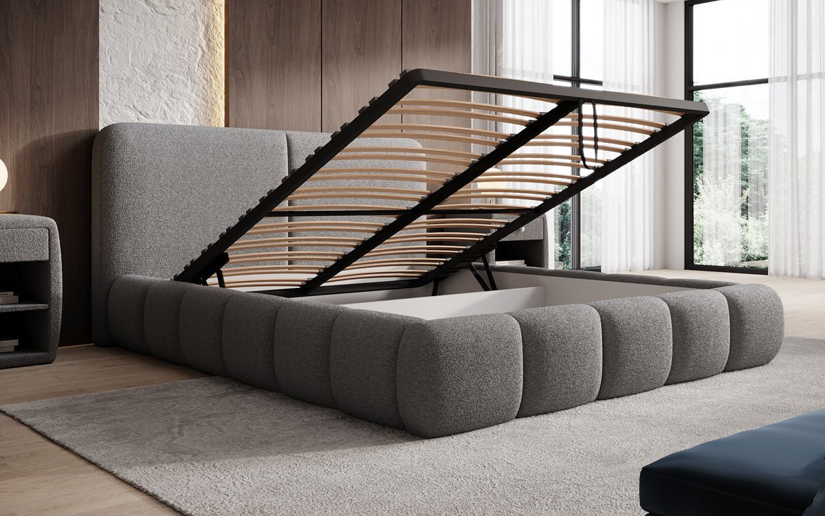 Designer Polsterbett Lolita in Bouclé mit Stauraum