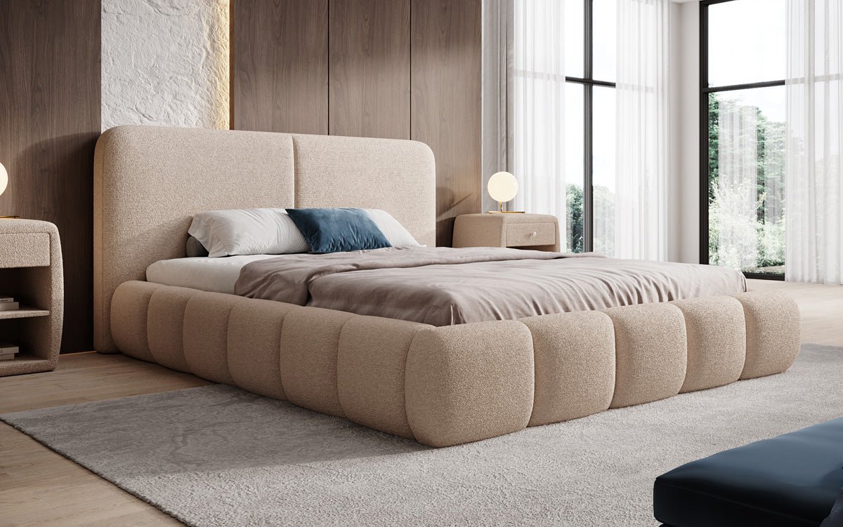 Designer Polsterbett Lolita in Bouclé mit Stauraum