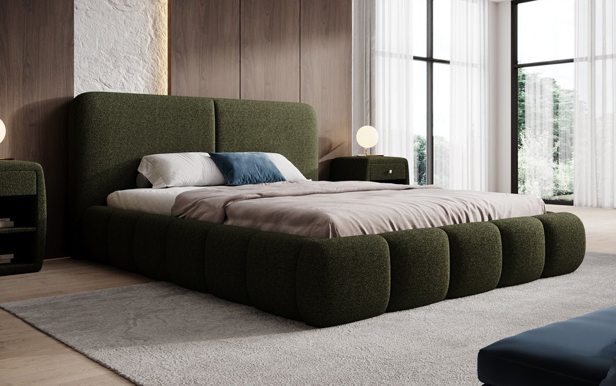 Designer Polsterbett Lolita in Bouclé mit Stauraum