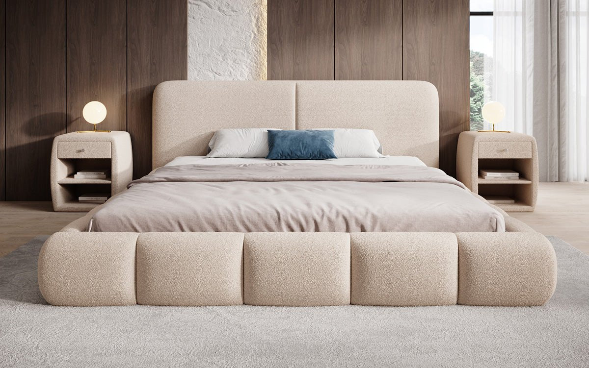 Designer Polsterbett Lolita in Bouclé mit Stauraum