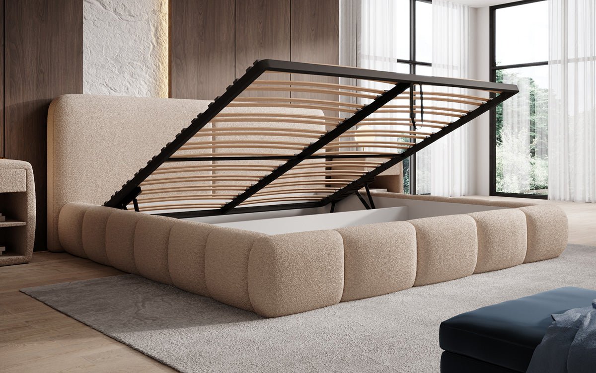 Designer Polsterbett Lolita in Bouclé mit Stauraum