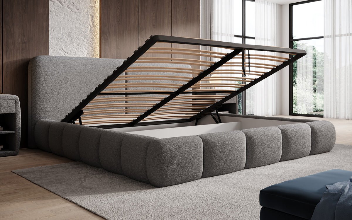 Designer Polsterbett Lolita in Bouclé mit Stauraum