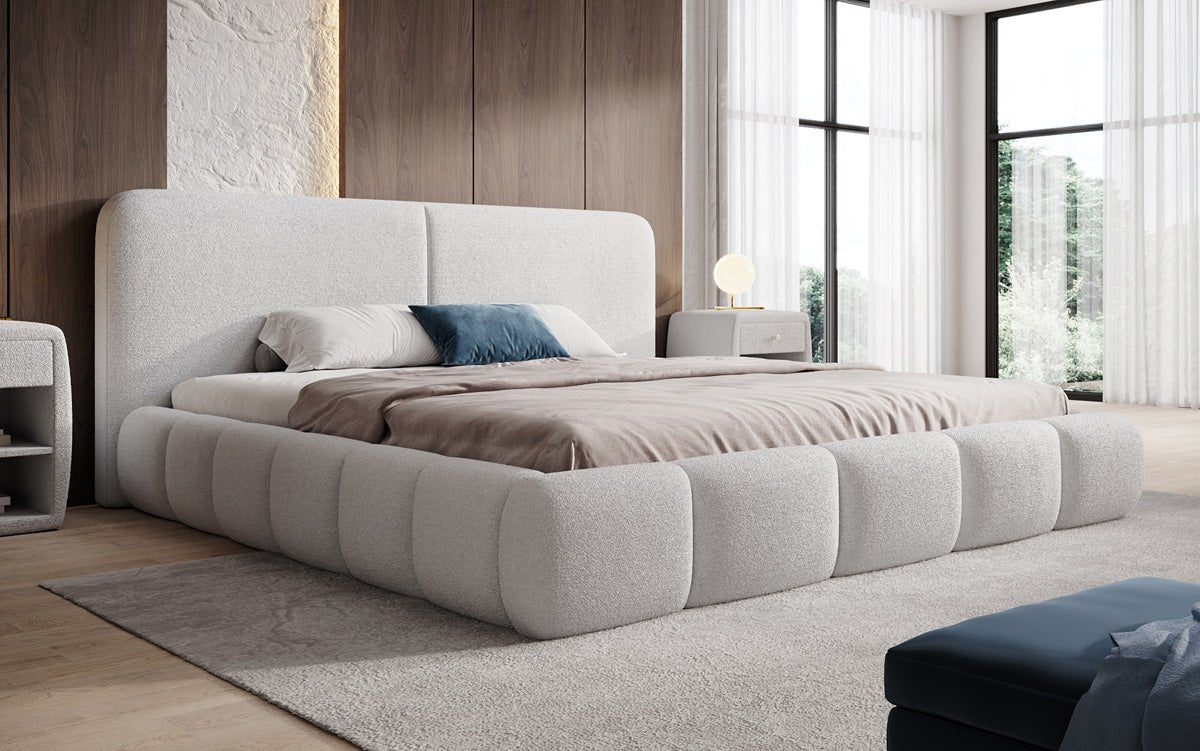 Designer Polsterbett Lolita in Bouclé mit Stauraum