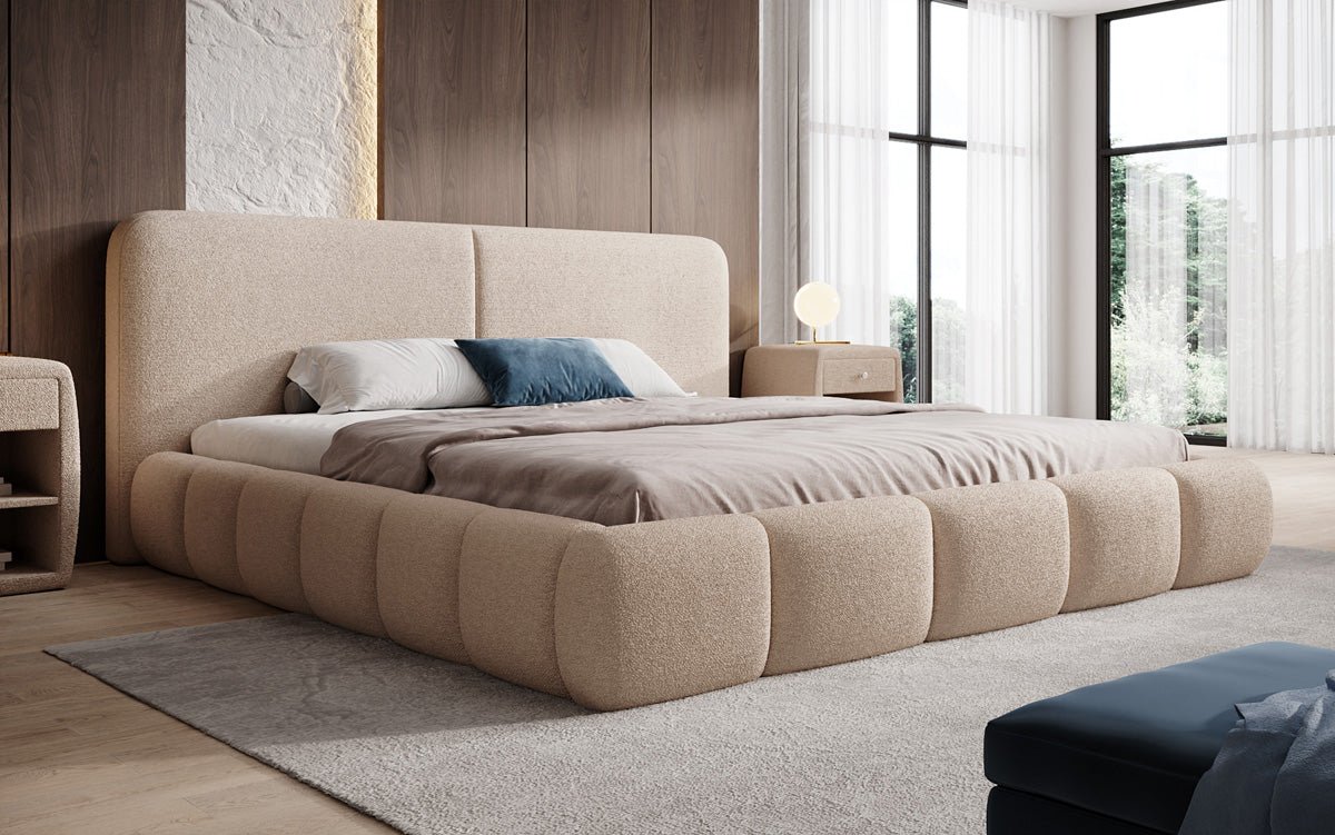 Designer Polsterbett Lolita in Bouclé mit Stauraum