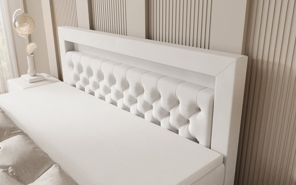 Boxspringbett Menzogna mit Schwebeoptik und LED in Samt